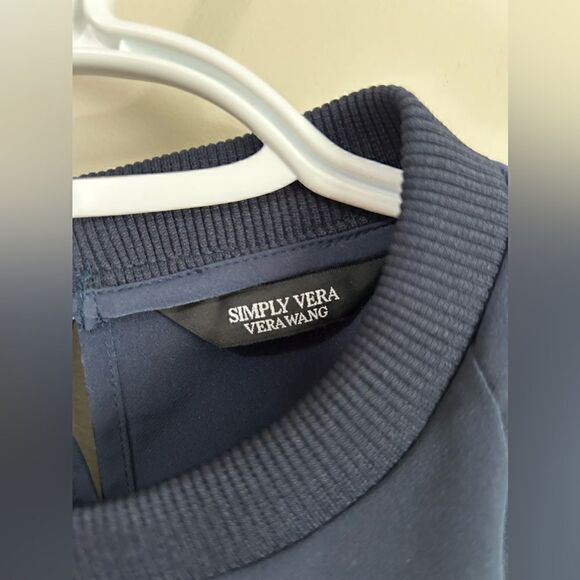 Simply Vera Vera Wang Navy Long Sleeves Midi Dress Bow Shoulder - Picture 7 of 7